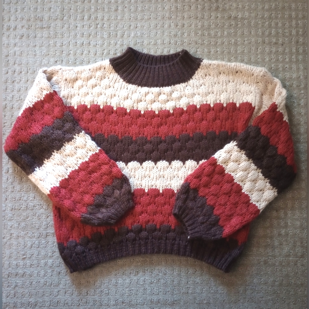 Altar'd State Balloon Sleeves Crochet Chunky Sweater